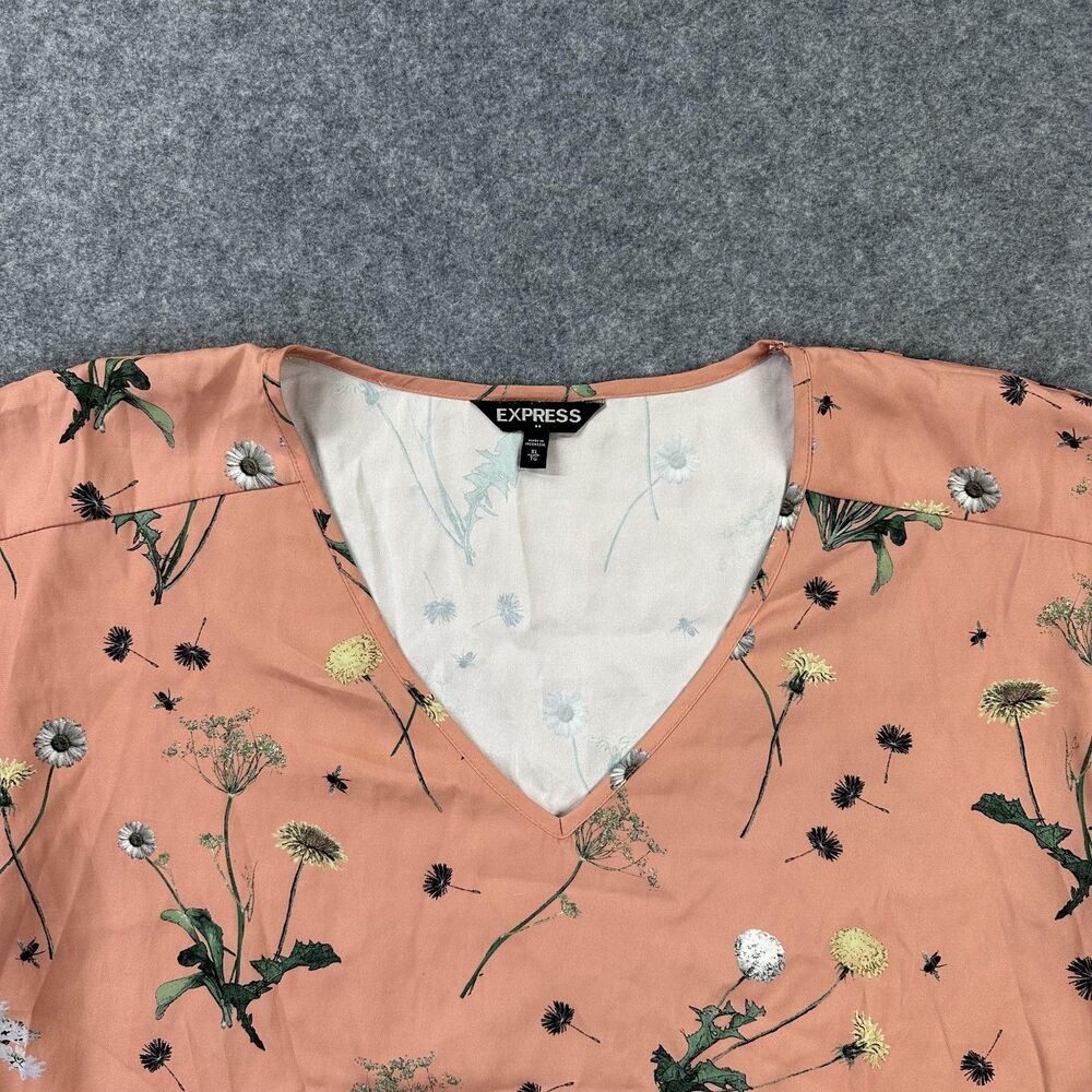 Express Blouse Womens XL Pink Floral Print V Neck Cap Sleeve Lightweight Top - Picture 2 of 9